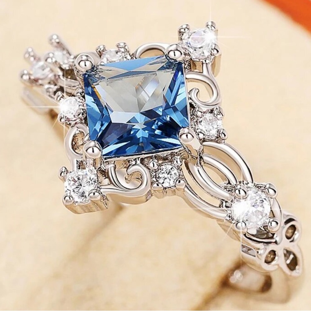 Dainty Blue Silver Victorian Inspired Ring - Picture 8 of 13